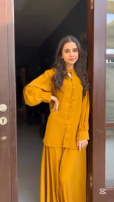 Mustard 2PCS Suit Stitched with Buttons