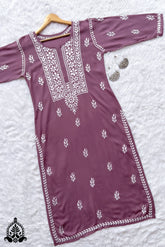 HOOR CHIKANKARI RAYON LONG STRAIGHT KURTA
